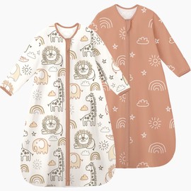 Yoofoss Pack of 2 Baby Sleeping Bags Summer 100% Cotton 0.5 Tog Summer Sleeping Bag with Sleeves Portable Blanket Baby Sleeping Bag Soft Sleeping Romper 78 cm for Newborns Toddlers 6-12 Months