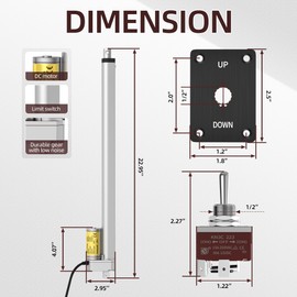 RVMARINEPAT 18 Inch High Speed Linear Actuator 12V 1000N Stroke 14mm/s IP54 Waterproof Linear Actuator with Reverse Polarity Switch 12v for RV Motor Home