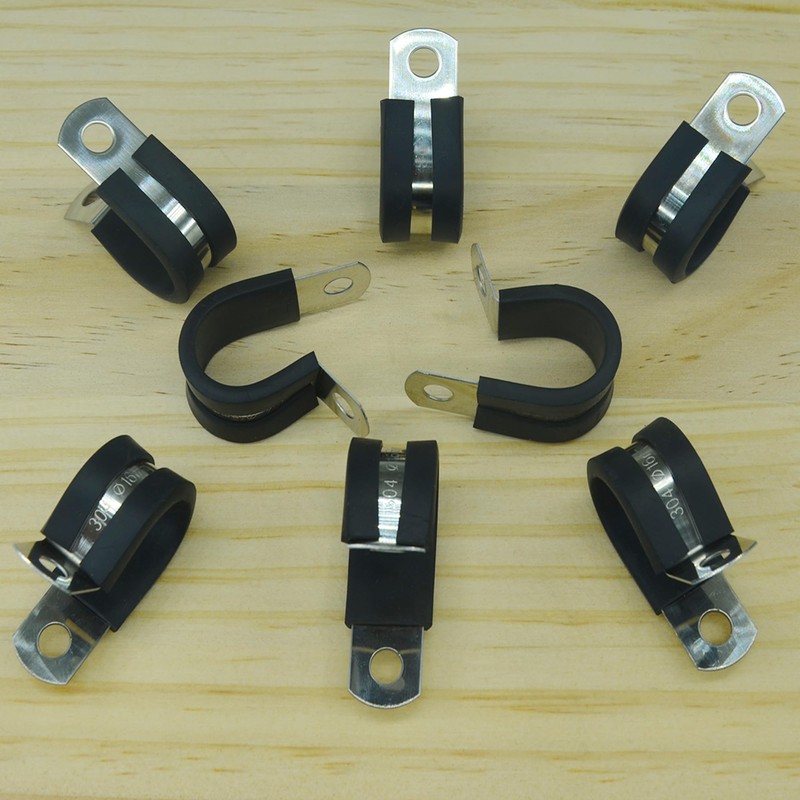 20 PCS Stainless Steel Rubber Cushioned R Shape Clamps,Cable Mounting