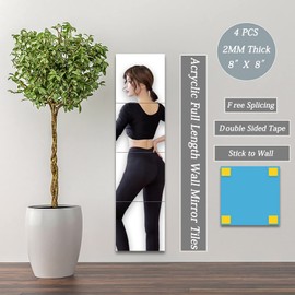 fghuim 4PCS 8"X8" 2MM Thick Flexible Acrylic Mirror Tiles,Frameless Wall-Mounted Acrylic Mirrors for Home,Bedroom,Bathroom,Door,Balcony,Gym,Decorative Mirror Stickers for Home Wall Decor