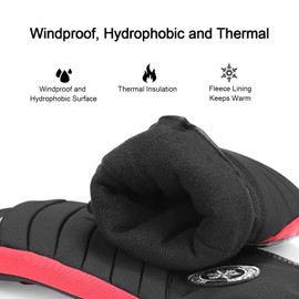 KUTOOK M(SF501) Ski Gloves Men Women Mittens Winter Snowboard Gloves Warm Waterproof for Ski Snowboard Winter Outdoor Activities Black and Red