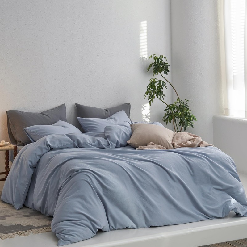 MooMee Bedding Duvet Cover Set 100% Washed Cotton Twill Thick