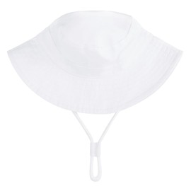 UPF 50+ Sun Hat Toddler Wide Brim Bucket Hats Baby Boy Cute Summer Protection Beach Adjustable Caps for Girl, White 3-6 Months