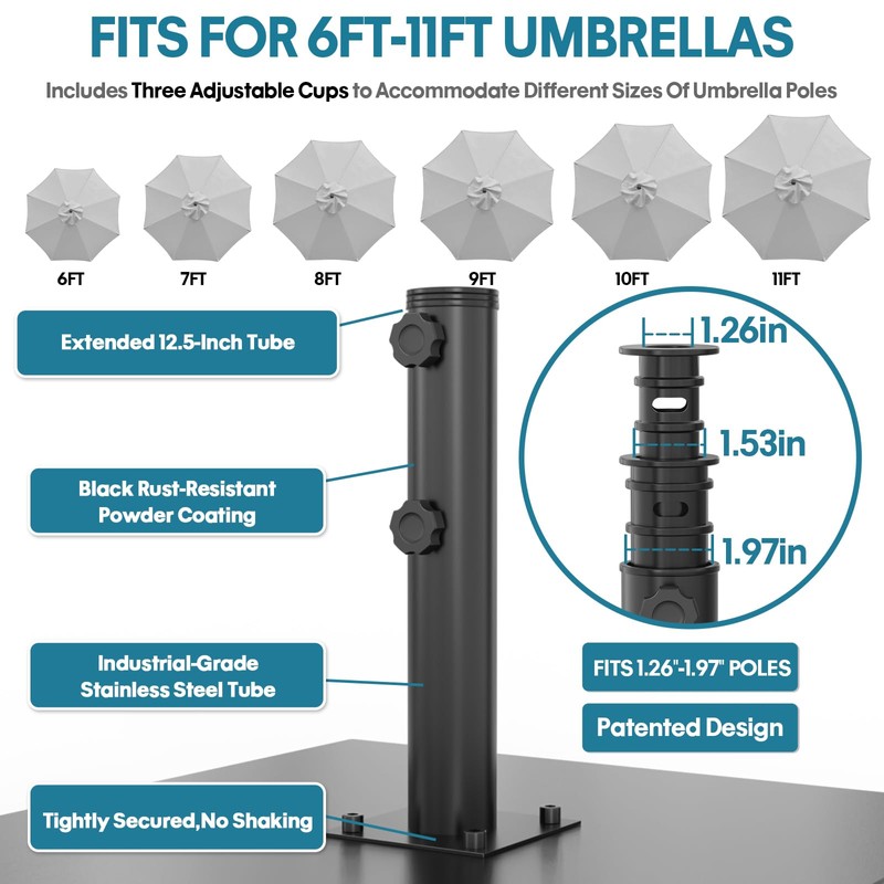 AOSTD Heavy Duty Metal Umbrella Base,Mobile Patio Umbrella Stand,Square Market