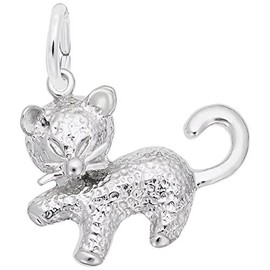 Cat Charm in Sterling Silver, Charms for Bracelets and Necklaces