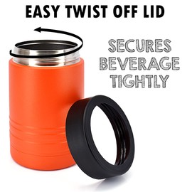 4-in-1 Stainless Steel 12 oz Double Wall Vacuum Insulated Can or Bottle Cooler Keeps Beverage Cold for Hours - Also Fits 16 oz Cans - Powder Coated Orange - Clear Water Home Goods