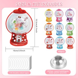 45 Pack Valentine's Day Cards for Kids Classroom, Valentines Candy Cards with Bubble Gum Machine Designs, DIY Craft Treat Holder for School Valentines Exchange Presents, Not Included Candy (Hearts)