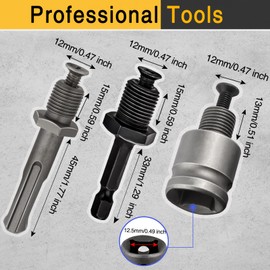 Qishiyi 2-13mm Keyless Drill Chuck Adapter Set Including 1/4" Hex Shank Lock Key 1/2-20Unf Drill Chuck with SDS-PLUS Shank Bit 1/2" Socket Square Female Adapter for Impact Driver,Electric Drill