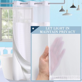 Conbo Mio Hotel Style Fabric Shower Curtain Set with Snap in Liner for Bathroom with See Through Window, Spa, Machine Washable Shower Curtain (Grid-White，36"(W) x 74"(H))