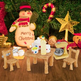 Miniature Gnome Accessories, 27 Pieces Gnome Accessories, Christmas, Miniature Dollhouse Accessories, 1/12 Mini Table Chairs, Rolling Pin, Oil Bottle, Eggs, Baking Set, Miniature Kitchen Furniture