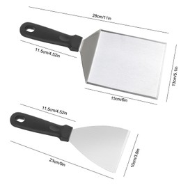 smtfcty Barbecue Spatula Set of 2 with Plastic Handle, Barbecue Utensils BBQ Tool Set Stainless Steel Including Burger Paper, Grill Spatula for Smash Burgers, Plancha Spatula, Teppanyaki Accessory