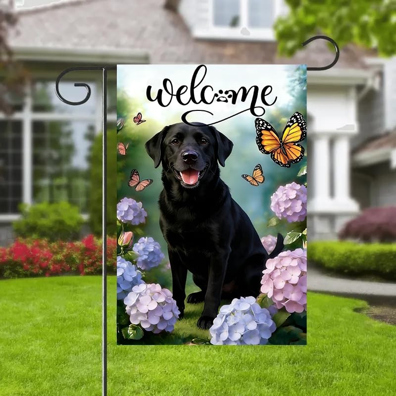 Welcome Spring Summer Black Lab Garden Flags 12x18 Double Sided