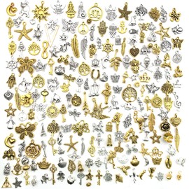 JSTHHTT 200 Pieces Charms Pendants for Jewellery, Mixed Charms for Crafts, Charm Bracelet Making Yourself, for Handmade Wedding Party Favours, Birthday Party, Synthetic, No gemstone.