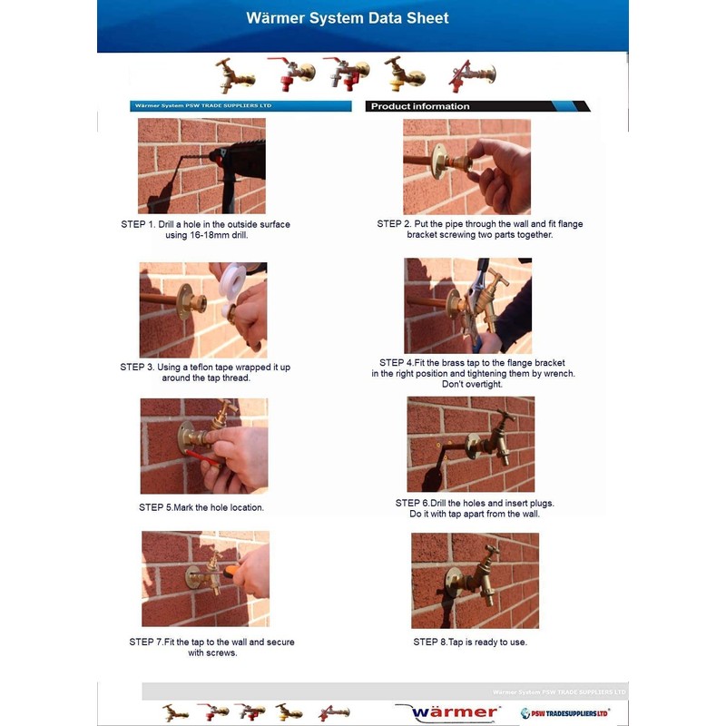 Outside 1/2'' Garden Tap with Through The Wall Flange Bracket