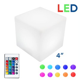Novelty Lights 4 Inch RGB Cube Rechargeable Night Light, Waterproof Mood Lighting with Remote Control, Color-Changing Glow Cube for Indoor/Outdoor Use