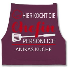 Geschenk mit Namen personalisiert by Shirtracer - Apron - Cooking Apron Women - Hier kocht die Chefin Personally with Name - Gift Kitchen Chef Kitchen Accessories Woman Funny, 2 aubergine