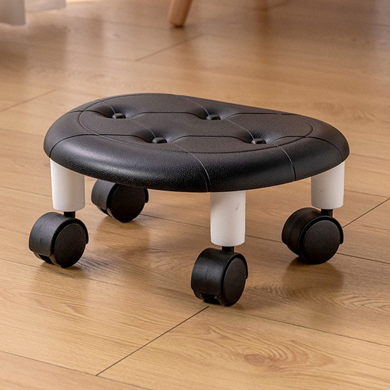 Round Low Rolling Stools Fuax Leather Universal Wheel Small Roller