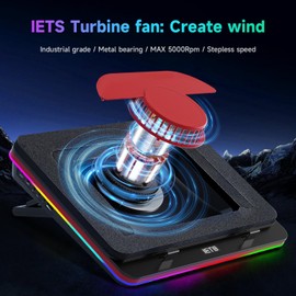 IETS Supercharged Laptop Cooling pad with Continuously Variable Speed turbofan,Seal Foam for Rapid Cooling 13-19inch Gaming Laptop,Air Filtration,RGB and USB Hub,Powerful Laptop Cooler