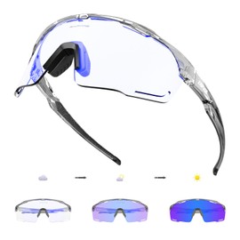 KAPVOE Cycling Glasses, Photochromic Cycling Glasses, Sports Glasses, MTB Glasses, Men and Women, Clear MTB Road Bike, Cycling Sports Glasses, Blue, Silver, 10