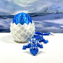 3D Printed Dragon with Dragon Egg, 12" Articulated White and Blue Cherry Blossom Dragon, Home Decor Executive Desk Toys,Fidget Toys for Autism- ADHD D073-WBE