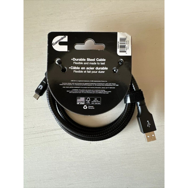 Cummins Black Steel 4ft USB to USB-C Charging Cable