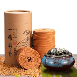Incense Coils with Ceramic Burner Long Burning Time for 4 Hours, 96pcs Handmade Spiral Coils Incense, Natural Sandalwood Scent Coils with Chemicals Free for Meditation, Yoga, Relieve Anxiety