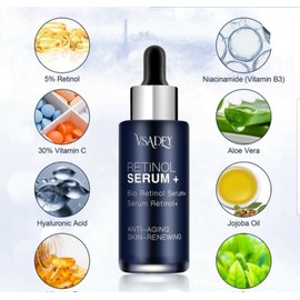Retinol 10ML RETINOL SERUM FOR FACE, HIGH STRENGTH WITH 5% RETINOL, 30% VITAMIN C,...