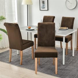 Jusmate Velvet Chair Covers for Dining Room, Soft Velvet Plush Stretch Dining Chair Slipcovers, Washable Removable Parsons Chair Protectors Set of 6, Coffee