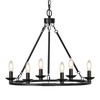 Black Farmhouse Chandelier, 6-Light Wagon Wheel Chandelier with Adjustable Height,