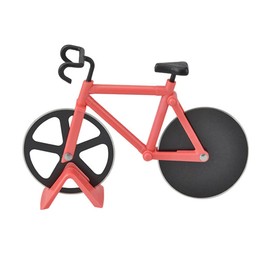 Bicycle Pizza Cutter Wheel Non-stick Dual Cutting Wheels Stainless Steel Bike Pizza Slicer with a Stand for Pizza Lovers Kitchen Gadget（Red）