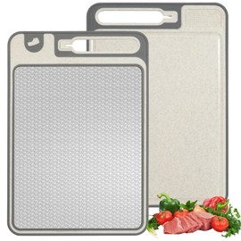 304 Stainless Steel Cutting Board, Double Sided Chopping Board Non Toxic Non Slip, Scratch Resistant, Cutting Board for Kitchen, Food-Grade Stainless Steel and Wheat Straw PP