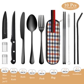 Travel Utensil Set, Reusable Stainless Steel Flatware Set with Case, Portable Camping Cutlery Set, 10-Piece Travel Kit Dinnerware Set