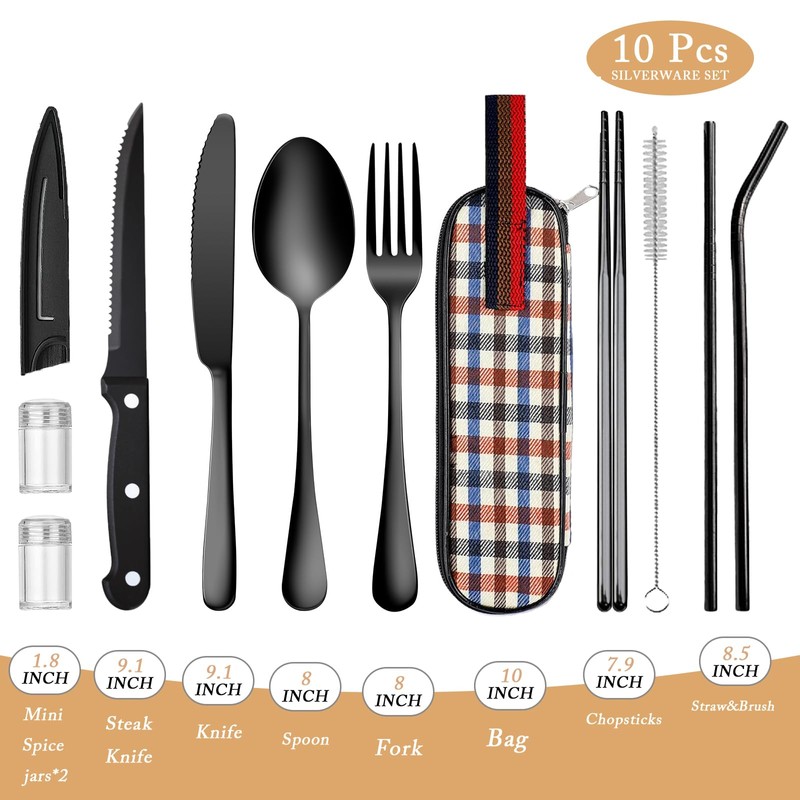 Travel Utensil Set, Reusable Stainless Steel Flatware Set with Case,