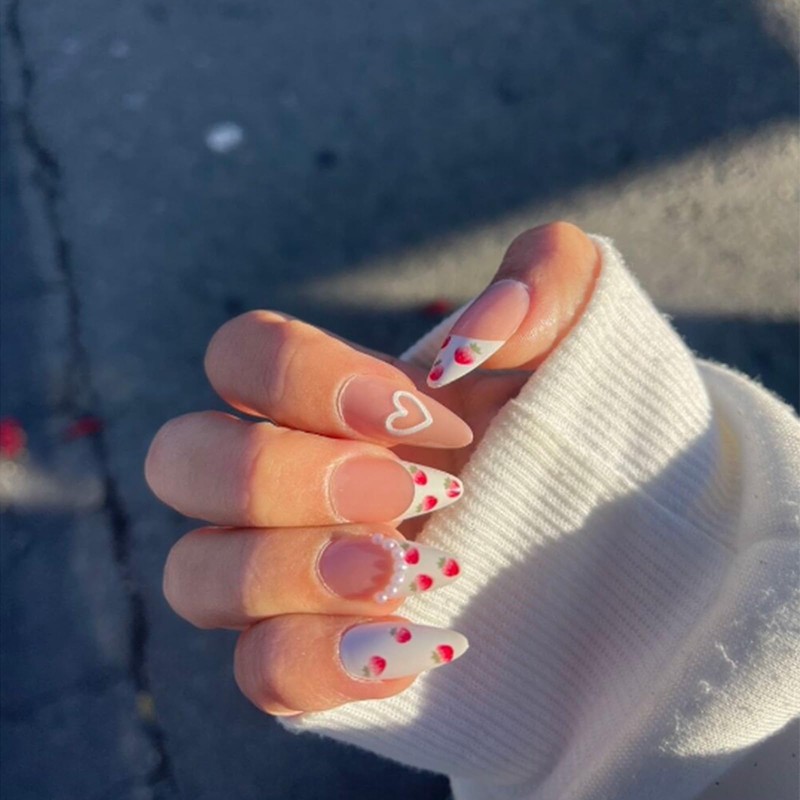 Aikeis 24pcs French Strawberry Daifuku Love Pearl Nail Art Tablets