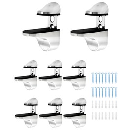 QWORK® 8 Pack Adjustable Glass Shelf Bracket, Wall Mounted Zinc Alloy Glass Shelf Support for 3-20 mm Thickness Glass