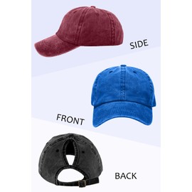 ZEXIAN 3 Pack Womens Vintage Washed Distressed Baseball-Cap with Ponytail Hole Sport Golf Hat (Black+Royal Blue+Burgundy)