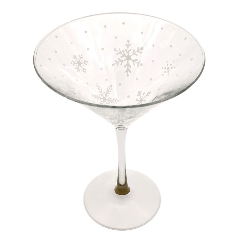 White Snowflake Martini Glass - Hand Painted - Winter Snow