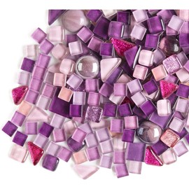 500g Irregular Crystal Mosaic Tiles,Small Particle Color Decal Crystal Glass Tile DIY Hobbies Children Handmade Crystal Craft for DIY Handmade Decorative Materials (Purple Series)