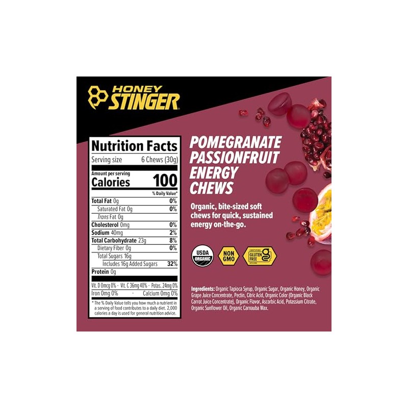 Honey Stinger Pomegranate Chews, color Morado, 590 gr