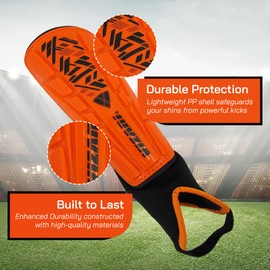 Vizari Malaga Soccer Shin Guard for Kids| Youth Soccer Shin Guard | Lightweight and Breathable Child Calf Protective Gear Soccer Equipment | Orange/ Black | XX - Small