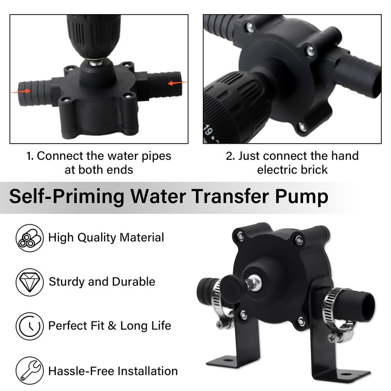 Portable Electric Drill Pump for Water and Liquid Transfer, Self-Priming