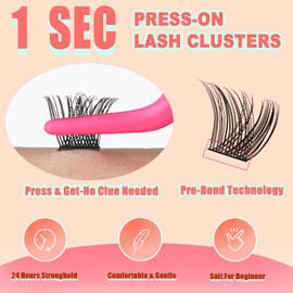 Self Adhesive Eyelashes - Lash Clusters Kit With Tweezers,False Eyelashes,10-16MM Lashes Clusters D Curl,Lash Extension Kit,Lash Case With Mirror,Eyelash Clusters,Full & Dramatic Look