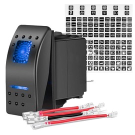 5PIN SPST Rocker Switches with 6 Sets Jumper Wires Set 20A/12V 10A/24V On/Off Toggle Switches with Night Glow Sticker for Trucks Boats Auto Motorcycles (Blue)