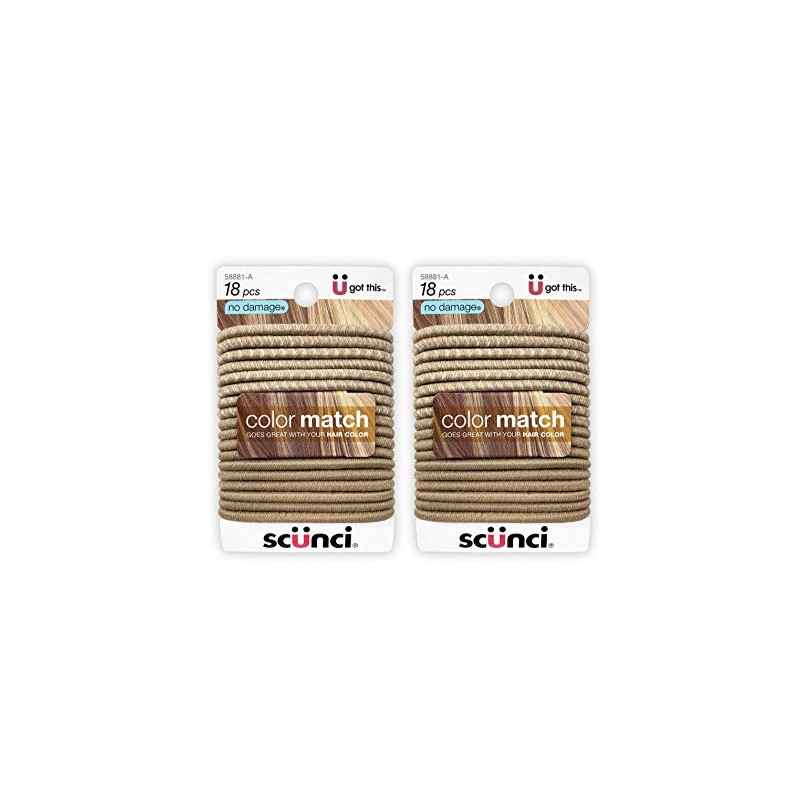 Scunci No-Damage, Color Match Elastics, Blonde, 18-Pcs per Pack (2-Pack)