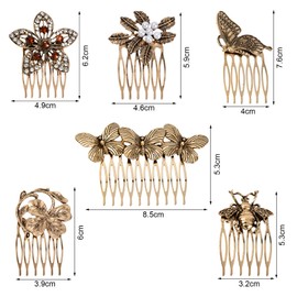 Emperoch 6 Pcs Vintage Hair Side Combs for Women Decorative, Retro Gold Metal Hair Side Comb Clips with Teeth Grip Hair Accessories for Women Girls Bride Wedding