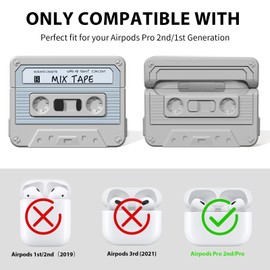 MOFREE AirPods Pro 2nd Generation Case Cover with Cleaner Kit, Cassette Tape Design Soft Silicone Shock-Absorbing Protective Cover for AirPods Pro 2 Case with Lanyard (2023/2022) Grey