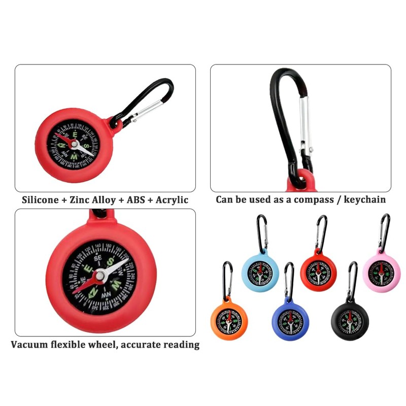 Anlising Mini Compass, Pack of 6 Compass with Carabiner Hook,