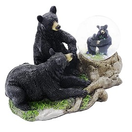 2 Black Bears Admiring Their Favorite Snow Globe