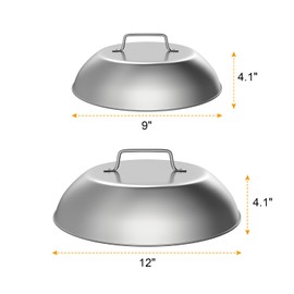 SafBbcue 2 Sets Flat top Grill Accessories 12" & 9" Cheese Melting Dome Basting Cover for Blackstone, Pitboss, Pizza Oven/Wok Cover, Metal Dome Cover for Grill Cooking Accessories