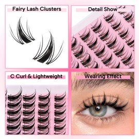 Fyonas Manga Lash Clusters Spiky Eyelash Clusters C Curl Cluster Eyelash Extensions 10-16mm Anime Individual Lashes Wet Look Lashes Clusters with Clear Thin Band (Fairy)